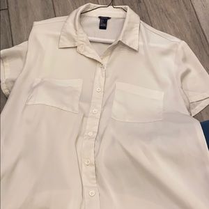2008-2012? Forever21 cream silky button-down short-sleeve S
